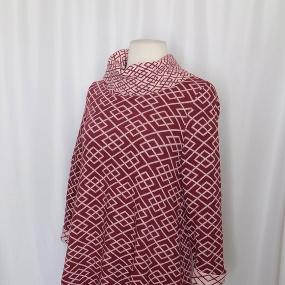 Anthropologie MOTH Galena Cowl Neck Sweater Maroon Pink Jacquard Geometric Small - Picture 7 of 14